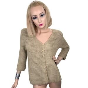 Vintage 80s Handmade Crochet Floral Lace Cardigan Cream Old Money S/M